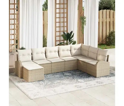 Sofos Komplektas Su Pagalve 8 Pcs Bežinė Ir Balta Poliratanas