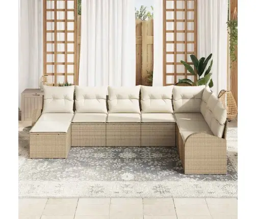 Sofos Komplektas Su Pagalve 8 Pcs Bežinė Ir Balta Poliratanas