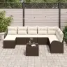 Sodo Sofų Rinkinys Su Pagalve 9 Pcs Ruda Ir Balta Poli Ratanas