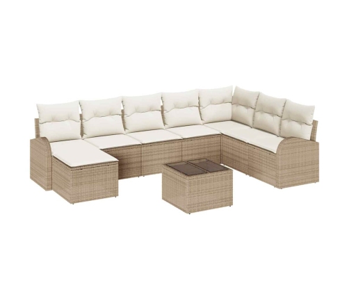 Sodo Sofų Rinkinys 9 Pcs Smėlio Ir Balta Poli Ratanas