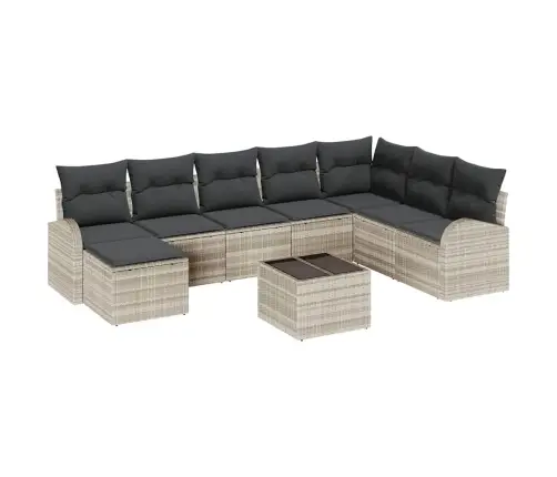 9 Daļu Dārza Dīvānu Komplekts Ar Spilveniem Pelēkā Poli Ratanā Vidaxl