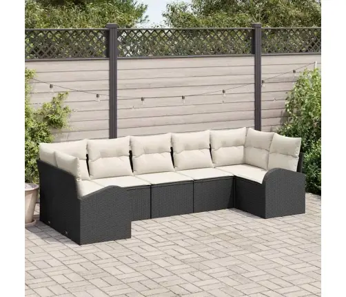 Sodo Sofų Rinkinys Su Pagalve 7 Pcs Juoda Ir Balta Poliratanas