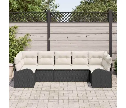 Sodo Sofų Rinkinys Su Pagalve 7 Pcs Juoda Ir Balta Poliratanas