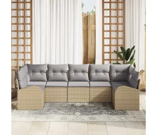 7 Daļu Dārza Dīvānu Komplekts Ar Spilveniem Bēšā Poli Rotangpalma Vidaxl