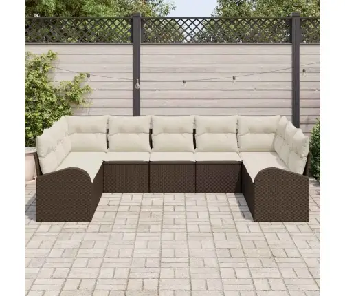 9 Daļu Dārza Dīvānu Komplekts Ar Spilveniem Brūnā Poli Rotangpalmas Vidaxl