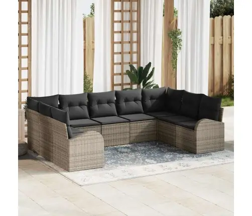 9 Gabalu Dārza Dīvānu Komplekts Ar Spilveniem Pelēkā Krāsā No Polietilēna Rotangpalmas Vidaxl