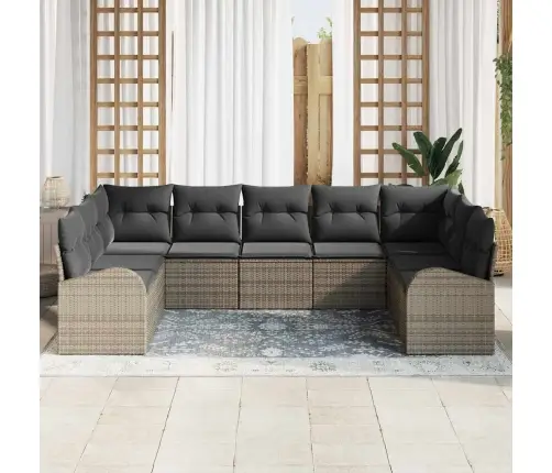 9 Gabalu Dārza Dīvānu Komplekts Ar Spilveniem Pelēkā Krāsā No Polietilēna Rotangpalmas Vidaxl