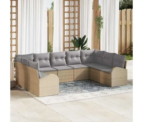 9 Daļu Dārza Dīvānu Komplekts Ar Spilveniem Bēšā Poli Rotangā Vidaxl