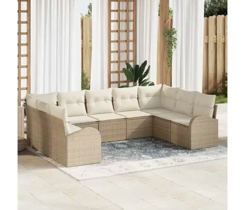 9 Daļu Dārza Dīvānu Komplekts Ar Spilveniem Bēšs Polietilēna Rotangpalma Vidaxl