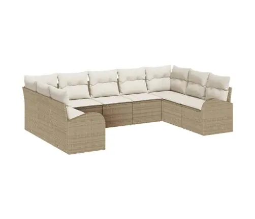 9 Daļu Dārza Dīvānu Komplekts Ar Spilveniem Bēšs Polietilēna Rotangpalma Vidaxl