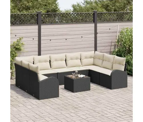 Sofos Komplektas Su Pagalve 10 Pcs Juoda Ir Balta Poliratanas