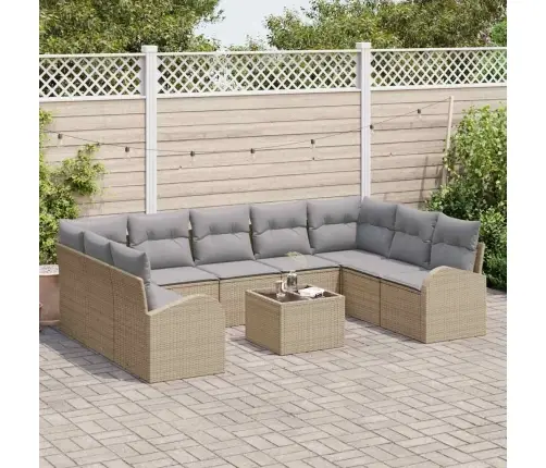 10 Gabalu Dārza Dīvānu Komplekts Ar Spilveniem Bēšā Polyratānā Vidaxl