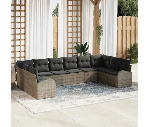 10 Gabalu Dārza Dīvānu Komplekts Ar Spilveniem Pelēkā Krāsā Poli Rotangpalmas Vidaxl