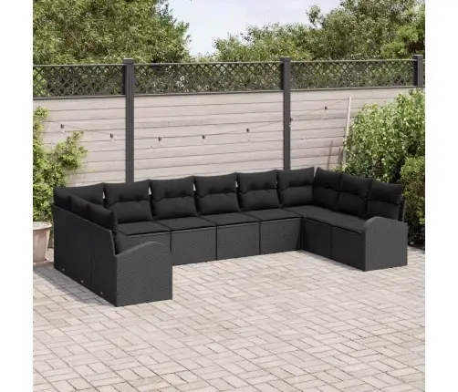 10 Daļu Dārza Dīvānu Komplekts Ar Spilveniem Melna Poli Rotangpalma Vidaxl