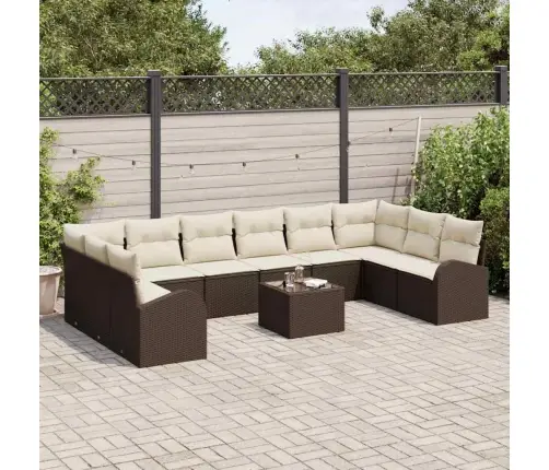 Sodo Sofų Rinkinys Su Pagalve 11 Pcs Ruda Ir Grietinėlė Sodo Sofų Rinkinys Su Pagalve 11 Pcs Ruda Ir Grietinėlė
