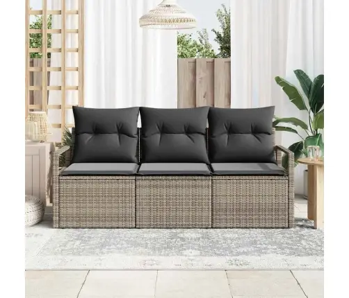 3 Daļu Dārza Dīvānu Komplekts Ar Spilveniem Pelēks Polietilēna Rotangpalma Vidaxl