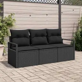 Sodo Sofų Rinkinys Su Pagalve Su Saugykla 3 Pcs Juoda