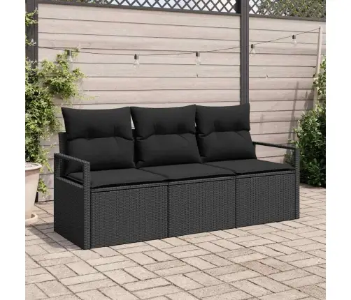 Sodo Sofų Rinkinys Su Pagalve Su Saugykla 3 Pcs Juoda