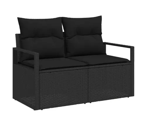 Sodo Sofų Rinkinys Su Pagalve Su Saugykla 3 Pcs Juoda