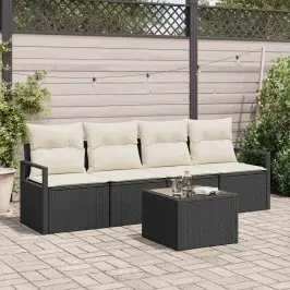 Dārza Dīvānu Komplekts 5 Pcs Melns Un Krēmkrāsa 55 X 55 X 37 Cm Vidaxl