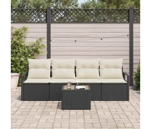 Sofos Komplektas Su Pagalve 5 Pcs Juoda Ir Kreminė Poliratanas