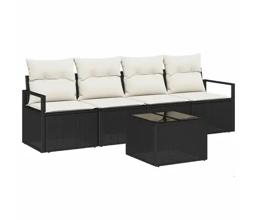 Sofos Komplektas Su Pagalve 5 Pcs Juoda Ir Kreminė Poliratanas