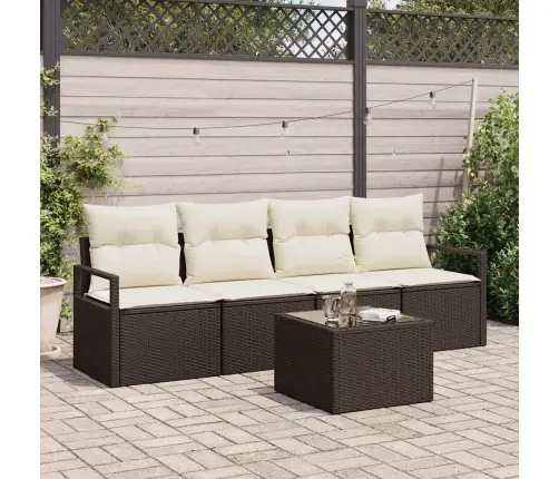 5 Žurnālu Dīvānu Komplekts Ar Spilveniem Brūnā Poliratanā Vidaxl