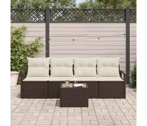 5 Žurnālu Dīvānu Komplekts Ar Spilveniem Brūnā Poliratanā Vidaxl