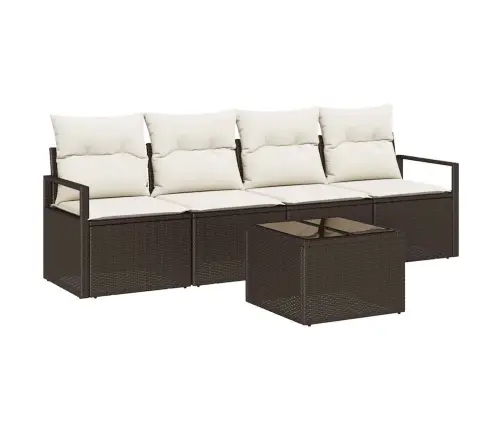 5 Žurnālu Dīvānu Komplekts Ar Spilveniem Brūnā Poliratanā Vidaxl