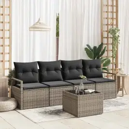Sodo Sofų Rinkinys Su Pagalve 5 Pcs Pilka 55 X 55 X 37 Cm