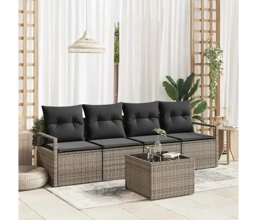 5 Daļu Dārza Dīvānu Komplekts Ar Spilveniem - Pelēks Poliratanas Vidaxl