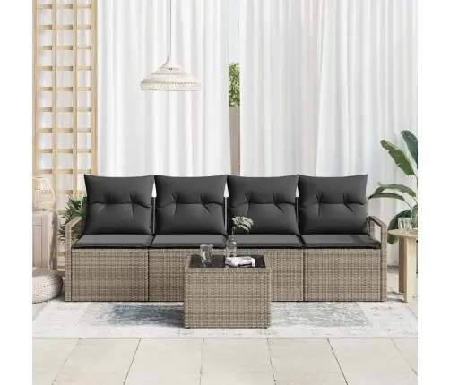 5 Daļu Dārza Dīvānu Komplekts Ar Spilveniem - Pelēks Poliratanas Vidaxl