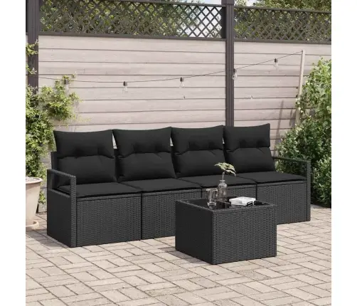 5 Pāļu Dārza Dīvānu Komplekts Ar Spilveniem, Melnā Polyrattan Vidaxl