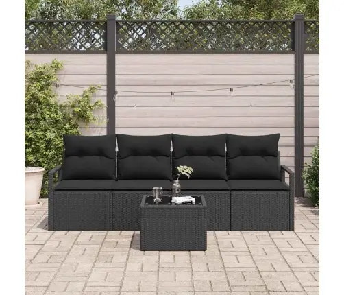 5 Pāļu Dārza Dīvānu Komplekts Ar Spilveniem, Melnā Polyrattan Vidaxl