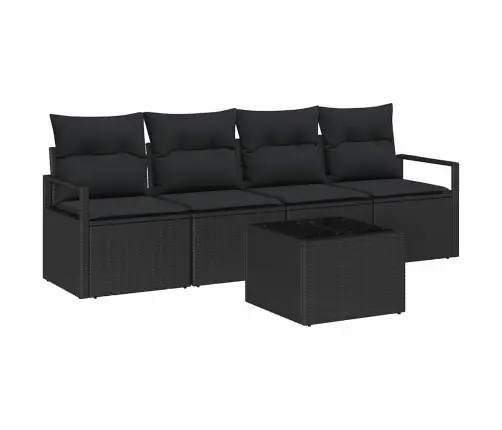 5 Pāļu Dārza Dīvānu Komplekts Ar Spilveniem, Melnā Polyrattan Vidaxl