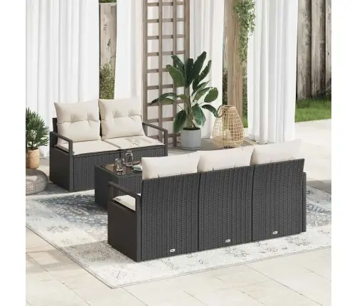 Sofos Komplektas Su Pagalve 6 Pcs Juoda Ir Kreminė Poliratanas