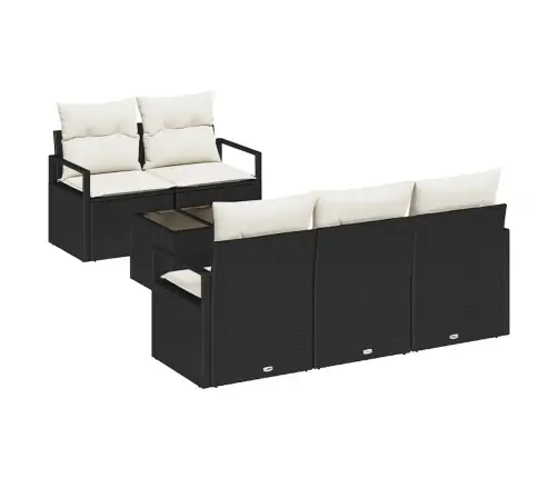 Sofos Komplektas Su Pagalve 6 Pcs Juoda Ir Kreminė Poliratanas