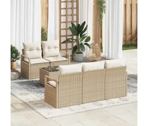 Sofos Komplektas Su Pagalve 6 Pcs Bežinė Ir Kreminė Poliratanas