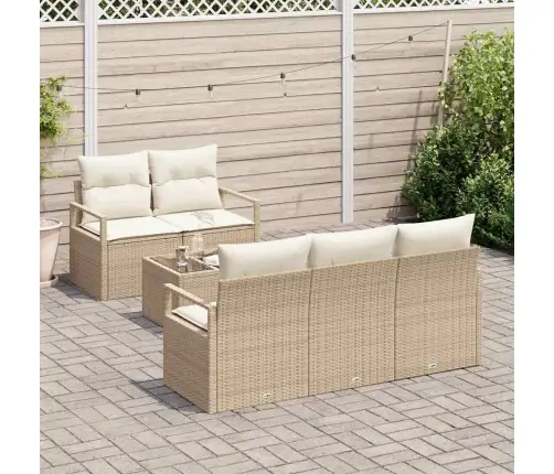 Sofos Komplektas Su Pagalve 6 Pcs Bežinė Ir Kreminė Poliratanas