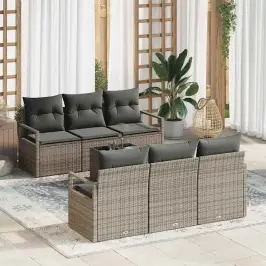 Dārza Dīvānu Komplekts Ar Spilvenu Ar Uzglabāšanu 7 Pcs Pelēka Vidaxl
