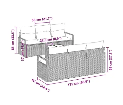 Aia Diivanikomplekt Padjaga Ladustamisega 7 Pcs Hall Polürotang