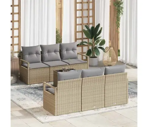 7 Daļu Dārza Dīvānu Komplekts Ar Spilveniem, Bēšs Polirattans Vidaxl