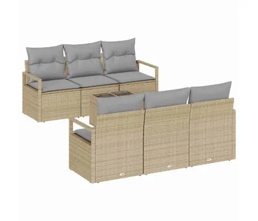 7 Daļu Dārza Dīvānu Komplekts Ar Spilveniem, Bēšs Polirattans Vidaxl