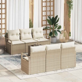 Dārza Dīvānu Komplekts Ar Spilvenu 7 Pcs Bēšs Un Krēms Vidaxl