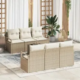 Dārza Dīvānu Komplekts Ar Spilvenu 7 Pcs Bēšs Un Krēms Vidaxl