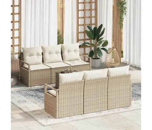 Sodo Sofų Rinkinys Su Pagalve 7 Pcs Bežinė Ir Kreminė