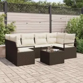 Dārza Dīvānu Komplekts Ar Spilvenu 7 Pcs Brūns Un Krēma Vidaxl