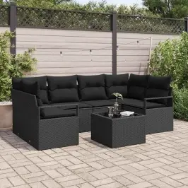 Dārza Dīvānu Komplekts Ar Spilvenu Ar Uzglabāšanu 7 Pcs Melna Vidaxl