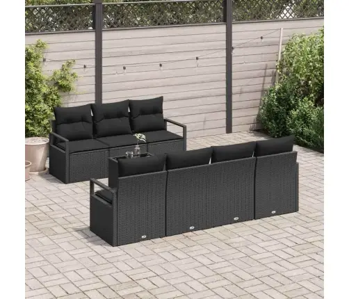 Sodo Sofų Rinkinys 8 Pcs Juoda Poli Ratanas, Plienas Ir Stiklas