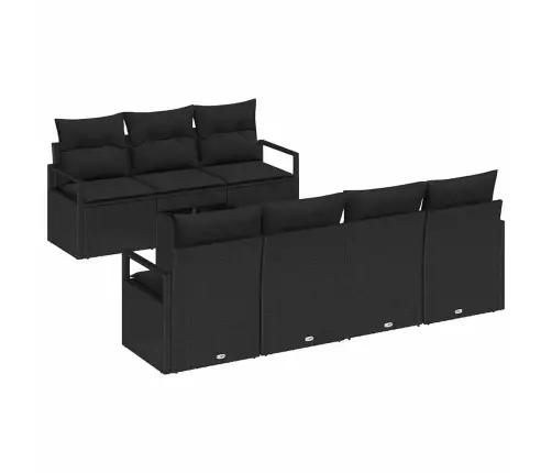 Sodo Sofų Rinkinys 8 Pcs Juoda Poli Ratanas, Plienas Ir Stiklas